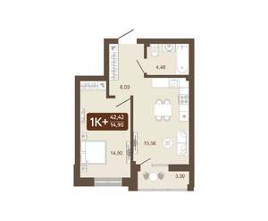 1-к квартира, вторичка, 42м2, 23/25 этаж