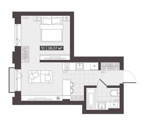 1-к квартира, вторичка, 36м2, 13/16 этаж
