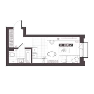 1-к квартира, строящийся дом, 28м2, 9/16 этаж