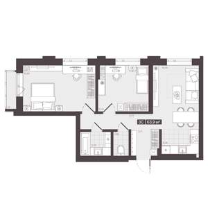 3-к квартира, строящийся дом, 64м2, 2/16 этаж