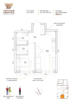 2-к квартира, вторичка, 41м2, 5/8 этаж