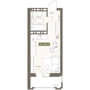 Студия квартира, вторичка, 25м2, 6/16 этаж