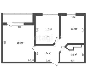 2-к квартира, вторичка, 54м2, 12/12 этаж