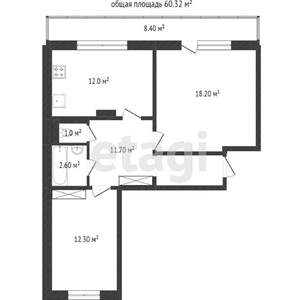 3-к квартира, вторичка, 61м2, 1/5 этаж