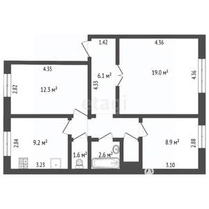 3-к квартира, вторичка, 65м2, 1/9 этаж