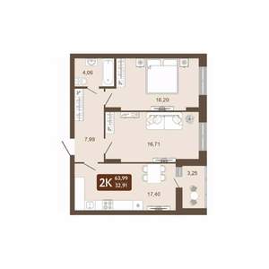 2-к квартира, вторичка, 64м2, 9/20 этаж