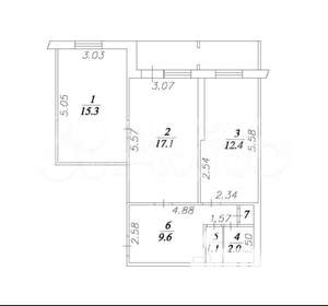 2-к квартира, вторичка, 61м2, 2/9 этаж