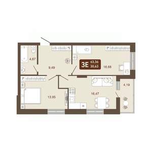 2-к квартира, вторичка, 63м2, 11/20 этаж
