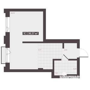 1-к квартира, строящийся дом, 36м2, 4/16 этаж