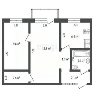 2-к квартира, вторичка, 42м2, 4/5 этаж