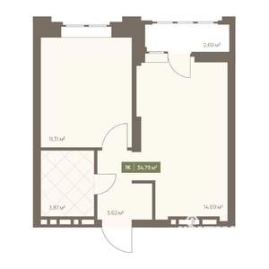 1-к квартира, вторичка, 35м2, 7/16 этаж