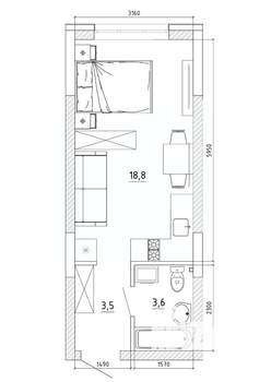 1-к квартира, вторичка, 26м2, 5/8 этаж