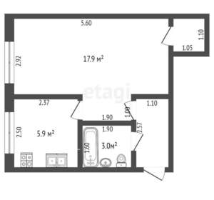 1-к квартира, вторичка, 34м2, 1/5 этаж