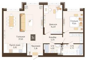 3-к квартира, вторичка, 96м2, 3/7 этаж