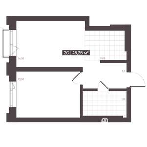 2-к квартира, строящийся дом, 45м2, 2/16 этаж