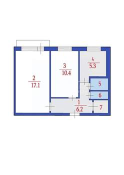 2-к квартира, вторичка, 44м2, 3/5 этаж