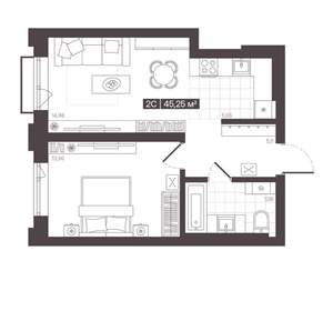 2-к квартира, вторичка, 45м2, 8/16 этаж