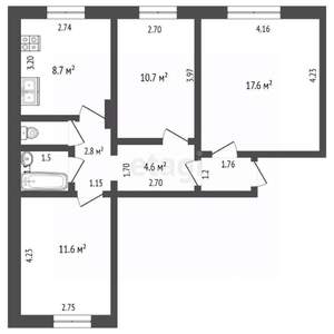 3-к квартира, вторичка, 62м2, 1/8 этаж