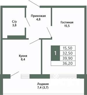 1-к квартира, вторичка, 36м2, 12/15 этаж