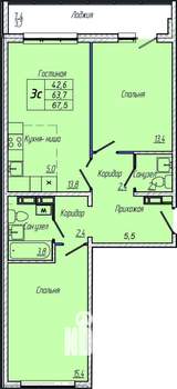 2-к квартира, вторичка, 68м2, 4/17 этаж