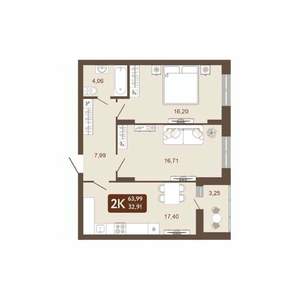 2-к квартира, вторичка, 64м2, 13/20 этаж