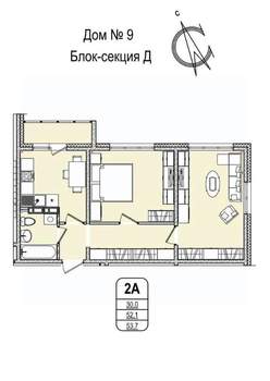2-к квартира, строящийся дом, 54м2, 8/16 этаж