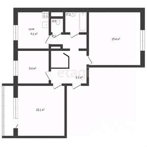 3-к квартира, вторичка, 68м2, 6/9 этаж