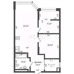 2-к квартира, вторичка, 58м2, 11/16 этаж