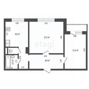 2-к квартира, вторичка, 54м2, 9/9 этаж