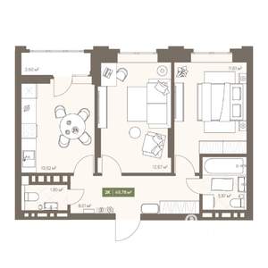 2-к квартира, вторичка, 50м2, 16/16 этаж