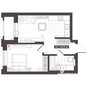 2-к квартира, строящийся дом, 44м2, 2/16 этаж