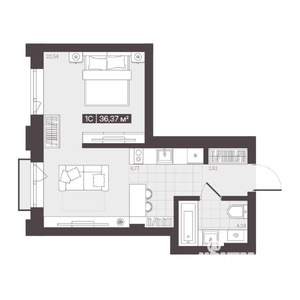 1-к квартира, строящийся дом, 36м2, 12/16 этаж