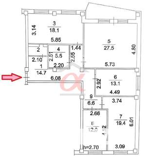 4-к квартира, вторичка, 119м2, 4/12 этаж