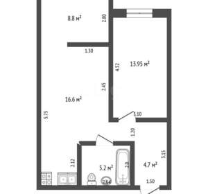 2-к квартира, вторичка, 52м2, 10/15 этаж