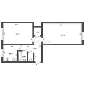 2-к квартира, вторичка, 47м2, 1/5 этаж