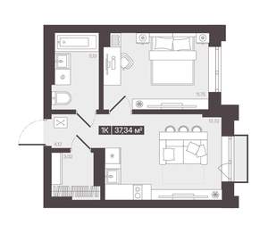 1-к квартира, вторичка, 37м2, 3/16 этаж