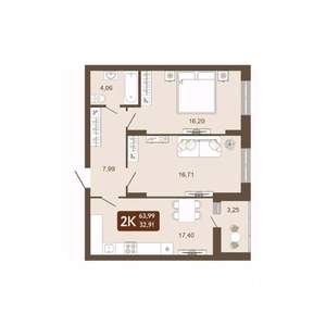 2-к квартира, вторичка, 64м2, 10/20 этаж