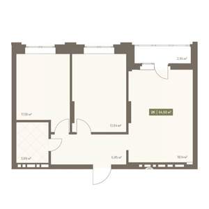 2-к квартира, вторичка, 55м2, 2/16 этаж