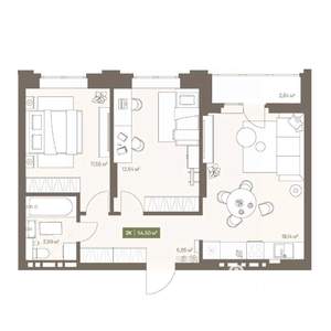 2-к квартира, вторичка, 55м2, 13/16 этаж