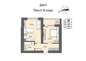 2-к квартира, строящийся дом, 52м2, 16/16 этаж