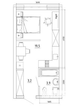 1-к квартира, вторичка, 27м2, 3/8 этаж