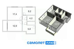 2-к квартира, вторичка, 54м2, 4/16 этаж