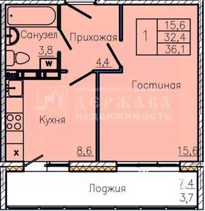 1-к квартира, вторичка, 36м2, 2/16 этаж