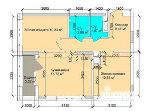3-к квартира, строящийся дом, 54м2, 7/15 этаж