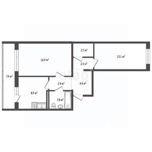 2-к квартира, сданный дом, 59м2, 9/9 этаж