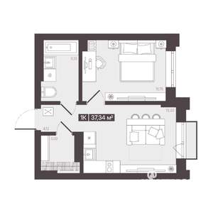 1-к квартира, строящийся дом, 37м2, 2/16 этаж