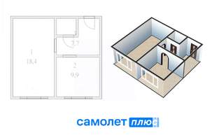 2-к квартира, вторичка, 36м2, 4/4 этаж
