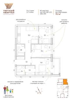 3-к квартира, вторичка, 71м2, 2/8 этаж