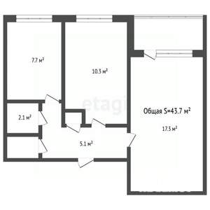 2-к квартира, вторичка, 42м2, 1/9 этаж