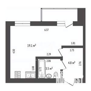 Студия квартира, вторичка, 27м2, 6/12 этаж